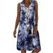 Plus Size Womens Summer Tie Dye Sleeveless V Neck Midi Dress Casual Loose Sundress