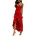 Women Solid Square Neck Dress Sleeveless Iregular Ruffle Maxi Dress Basic Slim Suspender Dress Sling Dress