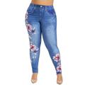 SpringTTC Women's Plus Size Imitation Denim Leggings Yoga Sport Trousers Pants