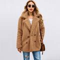 Suzicca Women Faux Fur Jacket Fuzzy Teddy Bear Notch Lapels Touble Breasted Buttons Pockets Oversized Casual Coat