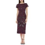 JS COLLECTION Womens Burgundy Embellished Lace Cap Sleeve Jewel Neck Maxi Shift Dress Size 6