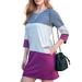 Doublju Women's 3/4 Sleeve Color Block French Terry Mini Dress with Side Hand Pocket