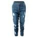 DODOING Womens Slim Fit High Waist Ripped Distressed Denim Pants Stretch Skinny Jeans Streetwear Navy Blue