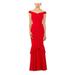 BETSY & ADAM Womens Red Ruffled Cap Sleeve Off Shoulder Full-Length Mermaid Evening Dress Size 2
