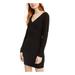 CRYSTAL DOLLS Womens Black Open Back Long Sleeve V Neck Mini Body Con Evening Dress Size M
