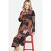 Women's Patchwork Long Sleeve Round Hem Hidden Pocket Maxi Dress