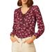 Allegra K Women's Vintage Floral Tie V Neck Ruffle Fall Blouse Tops