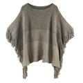 Styles I Love Womens Knit Two Tone Batwing Fringe Poncho Cardigan Pullover Cozy Sweater Wrap Jacket (Taupe)