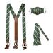 Jacob Alexander Woven Double Stripe Men's Suspenders Self-Tie Bow Tie and Adult Face Mask - Hunter Green Gold