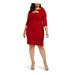 ALEX EVENINGS Womens Red Cut Out Long Sleeve Jewel Neck Short Body Con Cocktail Dress Size 16W