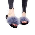 Avamo LADIES WOMENS FLAT FUR FLUFFY SLIDERS SLIPPERS COMFY SANDALS FLIP FLOP SHOES