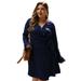 V-neck Sexy Dress Knitted Long-sleeve Solid Color Modern Plus Size Women's Dress