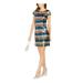 VINCE CAMUTO Womens Blue Striped Short Sleeve Jewel Neck Short Sheath Party Dress Size 4