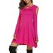 Women's Sexy Cross Neck Off Shoulder Long Sleeve Swing Tunic Dress Casual Solid Color Dresses