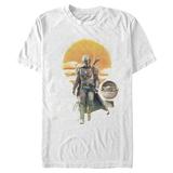 Men's Star Wars The Mandalorian The Child and Mando Walking Sunset Graphic Tee