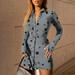 Women's Sexy Slim Printing Lapel Long Sleeve Spring Lightweight Cardigan Dress