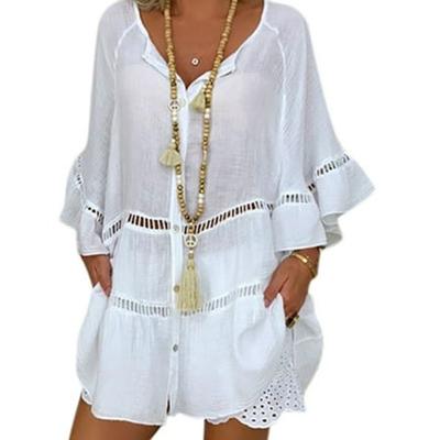 Womens Ladies Beach Casual Tunic Blouse Tops Loose Linen Kaftan Shirts Oversized