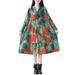SAYFUT Women's Vintage Retro Floral Long Sleeve Dresses Round Neck Cotton Embroidered Casual Party Autumn Winter Baggy Dress
