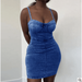 Female Solid Color Dress, Suspender Sleeveless High Waist Tight Short A-line Skirts, Black/ Grey/ Blue/ Navy Blue