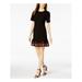 CALVIN KLEIN Womens Black Embroidered Flounce Short Sleeve Jewel Neck Mini Party Dress Petites Size: 8