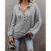 Woman,Button,Decoration,Drawstring,Jacket,Solid,Color,Loose,Hoodie,Top