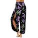 Women Harem Pants Hippie Bohemian Casual Floral Print Sport Yoga Baggy Boho Trousers Plus Size S-5XL Side High Slit Split Lounge Wear