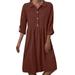 ZANZEA Women Baggy Collared Knee Length Casual Bohemian Shirt Dress