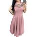 Women's Mesh Short Sleeve Skater Loose Ruched Swing High Waist Midi Dress