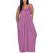 Women Fashion Summer Sleeveless Maxi Halter Dresses Solid Color Halter Maxi Dress With Halter Tie And Pockets