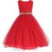 Big Girls' Lace Sequin Top Rhinestone Belt Flowers Girls Dresses Red 12 (J36K70)