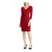 RALPH LAUREN Womens Red Long Sleeve V Neck Above The Knee Sheath Cocktail Dress Size 8P