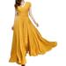 Womens Short Sleeve Wrap V-Neck Maxi Dress Solid Color Long Dress Party Cocktail Evening Prom Bridesmaid Gown