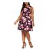 CITY STUDIO Womens Black Floral Sleeveless Jewel Neck Knee Length Fit + Flare Dress Size 24W