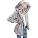 Women's Coat Oversized Open Front Fuzzy Fleece Full Sleeve Cardigan Hooded Solid Color Faux Fur Warm Jacket Gray XL