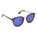 Inner Vision Round Horn Rimmed Retro Polarized Sunglasses, Mirror Lens, Scratch Resistant, 100% UV Protection With Case - Demi Frame, Blue Smoke Lens