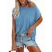 Women Tunic Tops Cap Sleeve T Shirt Solid Color Pocket Tee Shirt Blouse Short Sleeve Tops T-shirt Pullover