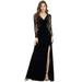 Ever-Pretty Women's Wrap Velvet Lace Long Sleeves Evening Party Dresses Side Split V neck Bodycon Maxi Cocktail Ball Gown 00360 Black US16