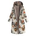 Alloet Flower Women Long Coat Zipper Fleece Ethnic Hooded Jacket