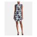 RALPH LAUREN Womens Navy Embroidered Floral Sleeveless Boat Neck Above The Knee Sheath Dress Size 8P