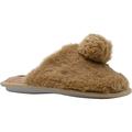 kensie Girls' Big Kid Slip On Plush Fluffy Faux Fur House Slippers with Sparkly Pom Pom, Cute Warm Comfortable Shoes for Home Tan Size 4/5