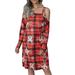 DYMADE Women's Christmas Dress Long Sleeve Cold Shoulder Holiday Party Shift Dress