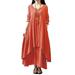 Women Boho Dress Casual Irregular Maxi Dresses Layer Vintage Loose Long Sleeve Linen Dress with Pockets