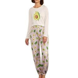 Sexy Dance Women Lightweight Crew Neck Pajamas Sets Long Sleeve Cotton Pullover Tops and Long Pants