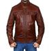 Cafe Racer Brown Jacket - Genuine Leather Motorcycle Slim Fit Biker Jacket