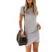 Womenâ€™s Casual Crew Neck Ruched Stretchy Bodycon T Shirt Short Mini Dress Fashion Ruched Elegant Bodycon Short Sleeve Wrap Front Solid Color Casual Basic Fitted Short Daily Dress, XL