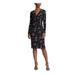 RALPH LAUREN Womens Black Floral Long Sleeve V Neck Knee Length Wrap Dress Dress Size 4