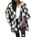 Celmia Women Plaid Print Tassel Casual Retro Cloak Capes Jackets