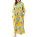 Colisha Floral Print Long Sleeve Empire Waist Pleated Long Maxi Dress for Women Lady Oversized Beach Cover Up Ruffle Dress