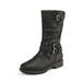 Dream Pairs Girls Kids Winter Fashion Knee High Winter Boots Buckle Zipper Riding Boot Mid Boot Atlanta-K Black Size 6