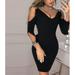 Women's Sexy V Neck Dress Cocktail Mini Dress Ladies Party Pencil Short Dresses Solid Polyester Sheath Dress